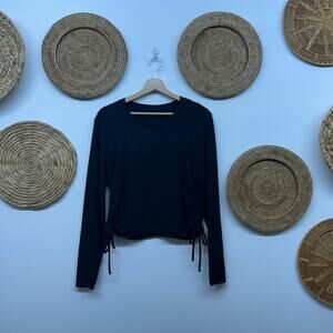 Abercrombie Cropped Long Sleeve Top XL Black Ruched Cinched Crop Stretch Tie
